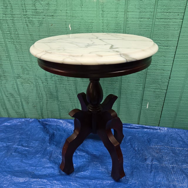 Traditional Wooden Small Mahogany Table Bases With Marble Tops For Sale - Image 3 of 12