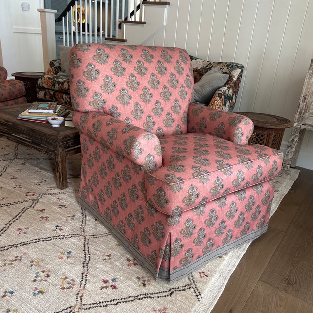 Textile Custom Upholstered Swivel Chair For Sale - Image 7 of 7