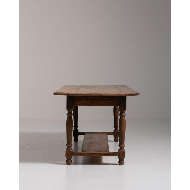 1970-1979 France Weathered Honey Oak Oak Trestle Bench Table For Sale - Image 9 of 11