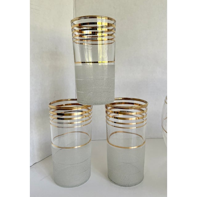 Contemporary 1940's Art Deco Gold Striped Tall Glasses and Pitcher Set For Sale - Image 3 of 9