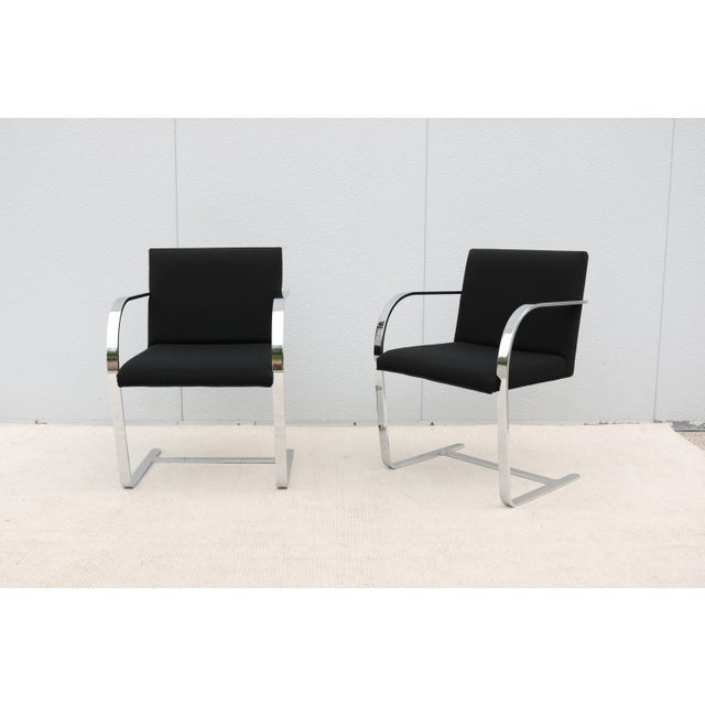 Metal Ludwig Mies Van Der Rohe Brno Flat Bar Chairs in Black Fabric by Gordon - A Pair For Sale - Image 7 of 18