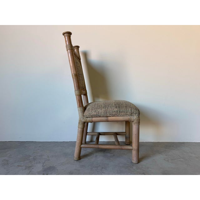 1980’s Vintage Organic Modern Antonio “Budji” Layug Style Bamboo & Woven Leather Accent Chair For Sale In Miami - Image 6 of 12