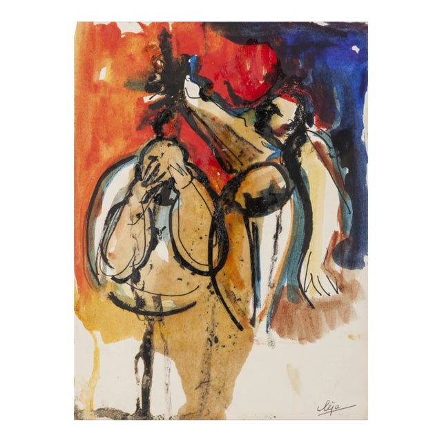 Figures Original Watercolor Drawing For Sale