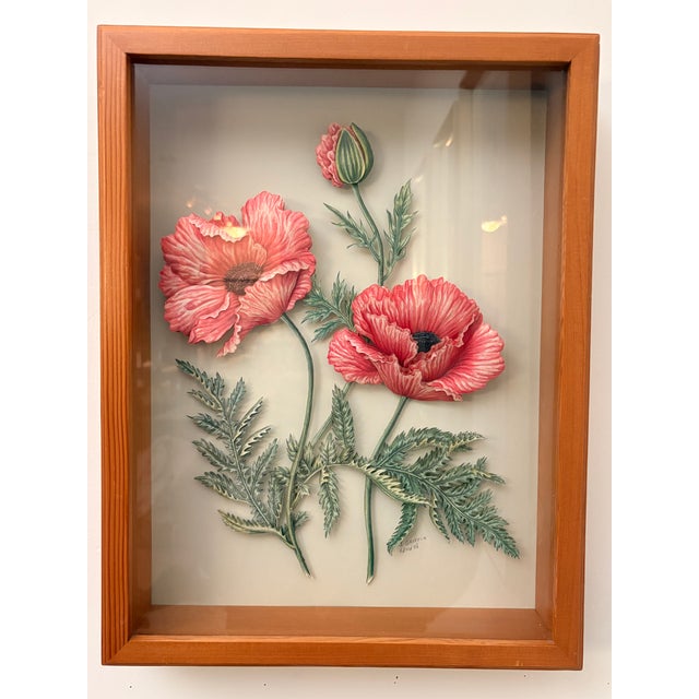 Vintage Signed 1998 I. Griffin Dimensional Botanical Poppy Relief – Framed Shadowbox Wall Sculpture For Sale - Image 6 of 7