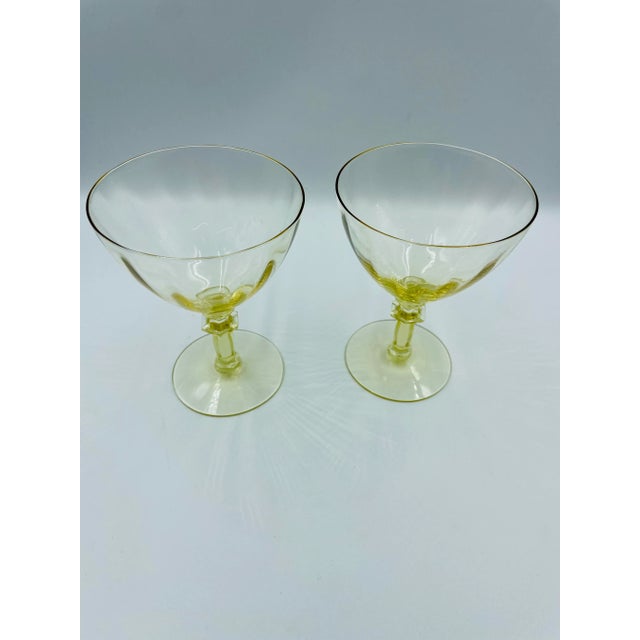 Traditional Mid 20th Century Fostoria "Fairfax" Pattern in June Topaz Color Cocktail/Wine Glasses- a Pair For Sale - Image 3 of 11