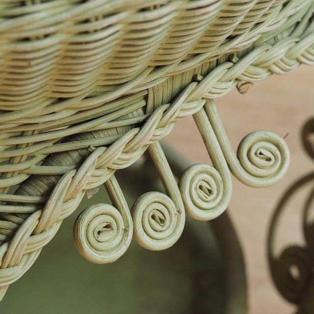 Victorian rattan side table, made around 1900, in the ornamental weaving technique characteristic of the period. The round...