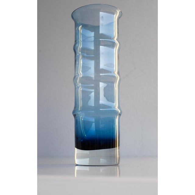Blue Mid-Century Modern Scandinavian Large Blue Bamboo Glass Vase by Borgström Åseda, Sweden For Sale - Image 8 of 10