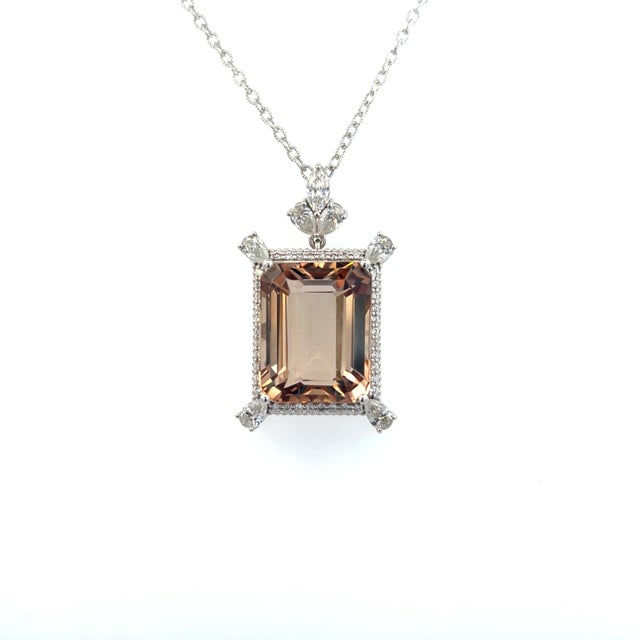 Traditional Natural Smoky Topaz Diamond Necklace 20" 14k Gold 38.38 TCW Certified For Sale - Image 3 of 16