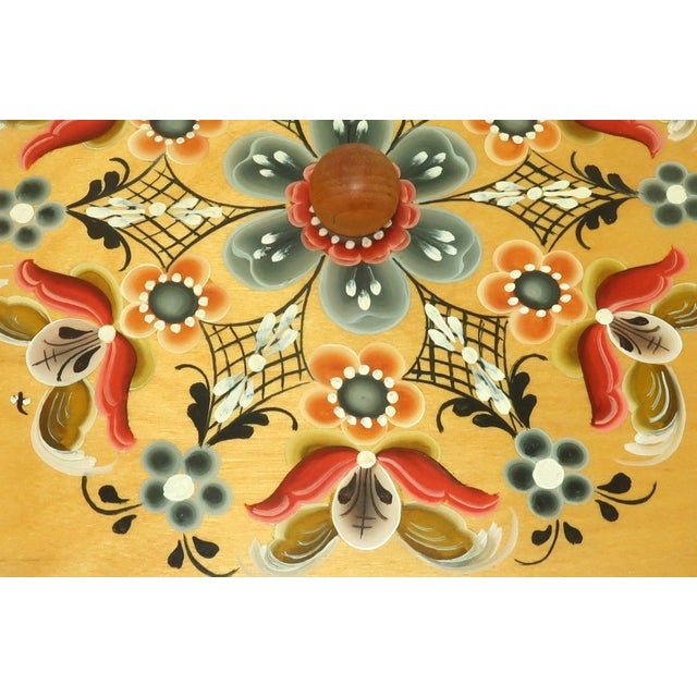 Scandinavian Rosemaling Folk Art Painted Wood Basket Handbag For Sale - Image 11 of 14