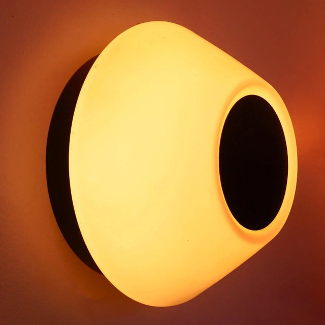 Opaline Glass Wall Lamp in Black and White, 1970s For Sale - Image 4 of 6