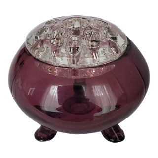 1950s Amethyst Bowl and Flower Frog With Candle Holder For Sale