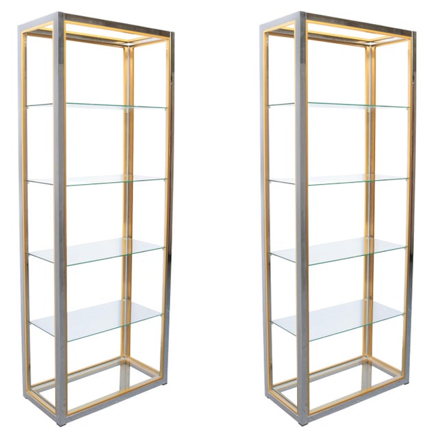 1920s Pair of Italian Modern Brass and Chrome Etageres For Sale - Image 10 of 18