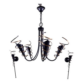 Vintage Chandelier and Wall Lights, Set of 3 For Sale