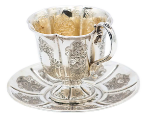 Silver Cup and Saucer with Floral Motifs, Set of 2