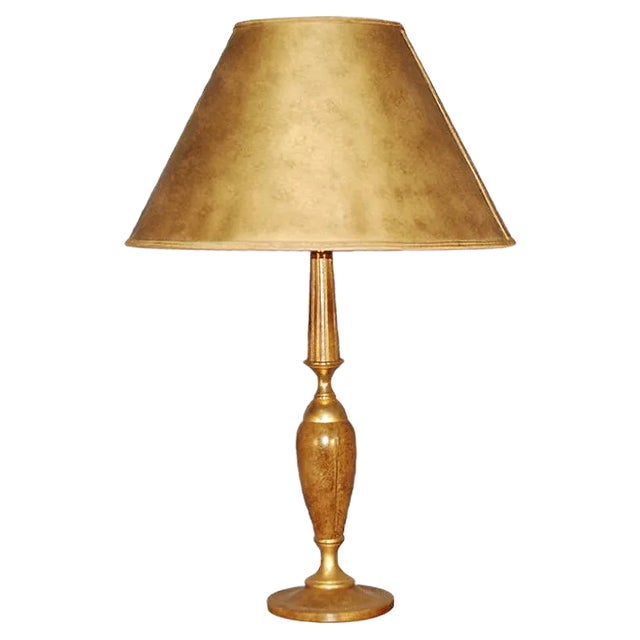 Golden Brass & Leather Lamp from Le Tanneur, 1970s For Sale