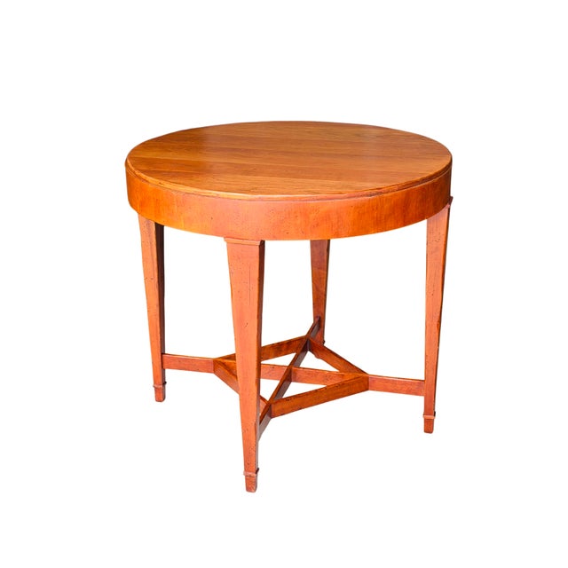 Late 20th Century Late 20th Century Baker Furniture Milling Road Federal Regency Cherry Toned Round Side Table | Vintage Occasional Tea Table For Sale - Image 5 of 14