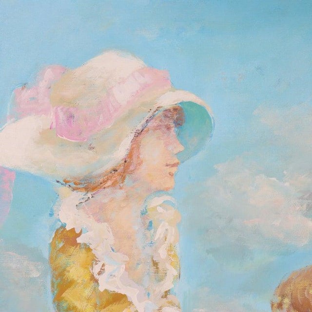 Impressionist Oversized Oil on Canvas Scenic Portrait Painting of a Mother & Daughter 20thC For Sale - Image 3 of 11