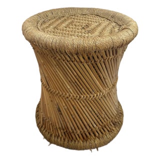 Spun Wicker / Rope Drum Stool or Ottoman For Sale