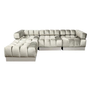 Mid-Century Harvey Probber 4-Piece Deep Tufted Modular Sofa in Platinum Velvet For Sale