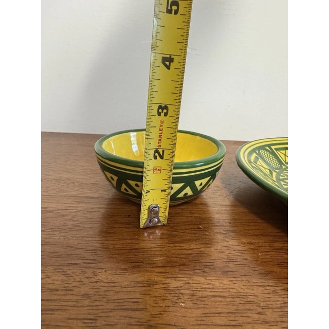Vintage Mexican Pottery Chip & Dip Serving Set Hand Painted Yellow Green 2Pc For Sale - Image 12 of 14