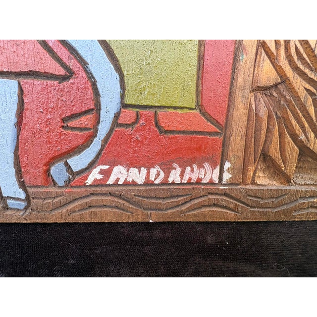 1987 Chilean Hand-Carved & Painted Folk Art Religious Wall Panel Signed F. Andrade For Sale - Image 11 of 11