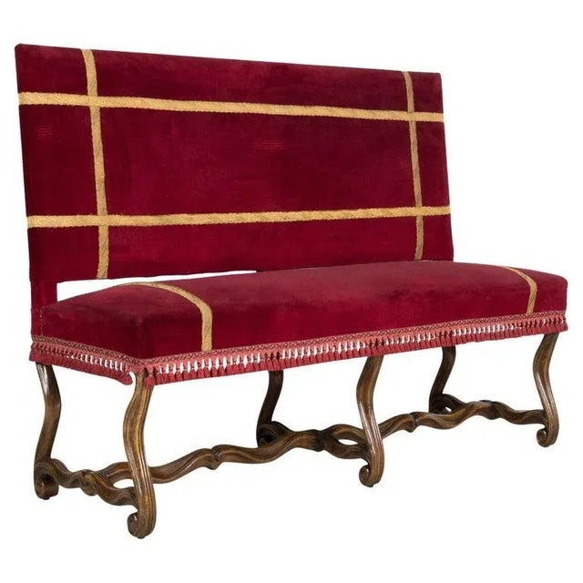 19th Century Louis XIV Style Hand Carved Walnut Upholstered Spanish Bench For Sale - Image 13 of 13