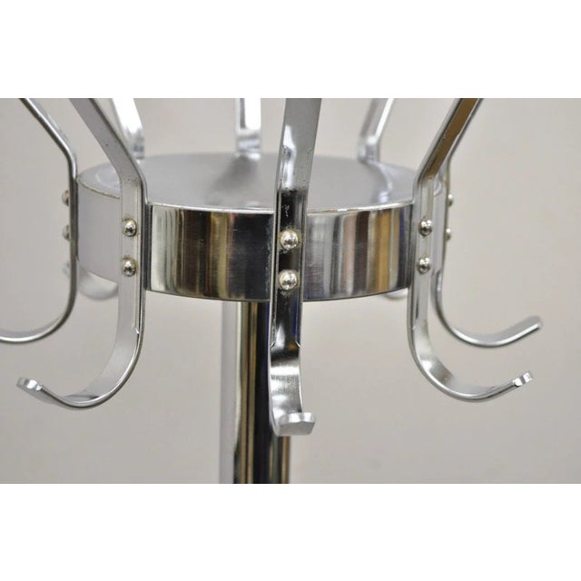 Vintage Chrome Metal Art Deco Style Coat Tree Stand With Revolving Hooks For Sale In Philadelphia - Image 6 of 11