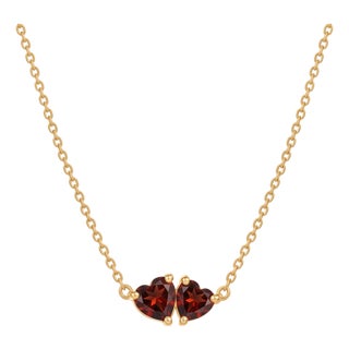 Natural Garnet Heart Necklace | Dainty Stacking Gemstone Necklace | January Birthstone Necklace | Romantic Heart Jewelry For Sale