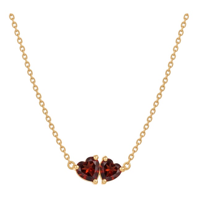 Natural Garnet Heart Necklace | Dainty Stacking Gemstone Necklace | January Birthstone Necklace | Romantic Heart Jewelry For Sale