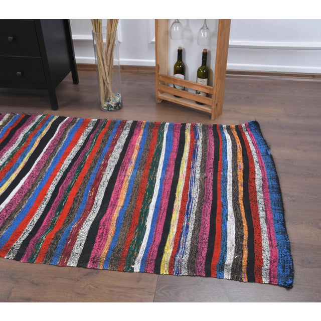 Red Vintage Turkish Hand-Knotted Wool Cotton Red Kilim Runner Rug For Sale - Image 8 of 9