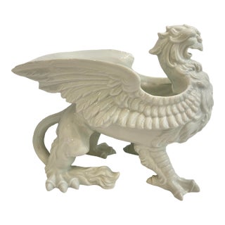 1976 Fitz and Floyd Blanc De Chine or White Porcelain Winged Griffin Planter For Sale