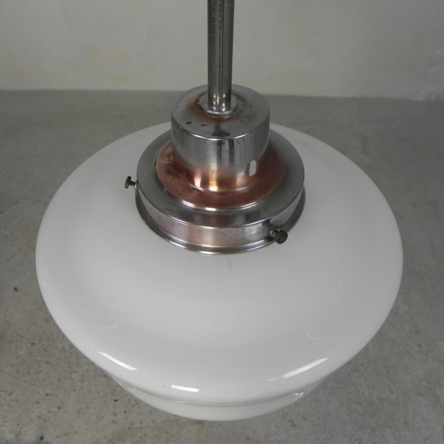 1930s Art Deco Pendant Lamp with White Glass Shade, 1930s For Sale - Image 5 of 16