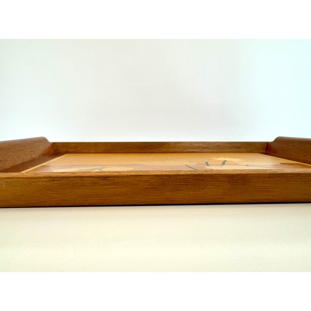 Vintage Philippine Marquetry Wood Frog & Lily Pad Serving Tray For Sale - Image 4 of 13