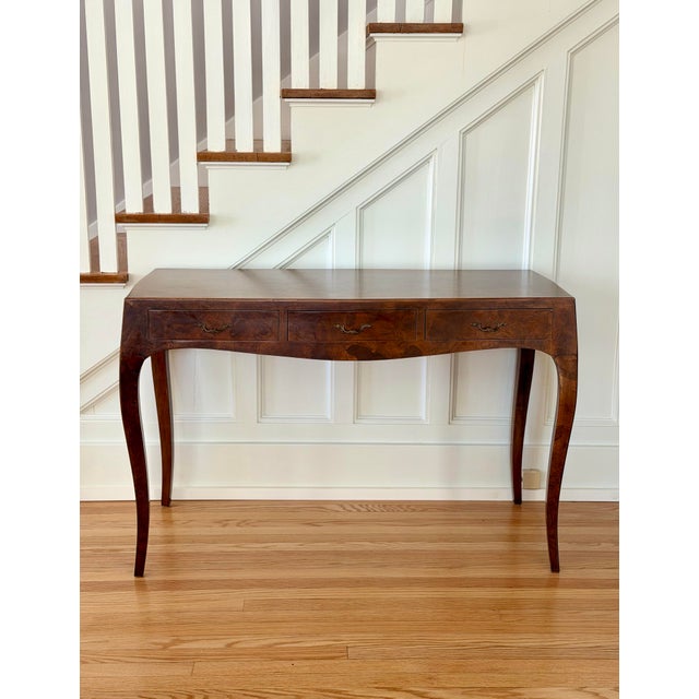 Mid-Century Modern Mid-Century Italian Walnut Oyster Burl With Cabriole Legs Rectangular Writing Desk For Sale - Image 3 of 14