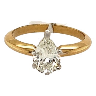 Late 20th Century 1.09 Pear I VS1 GIA Ring, Size 6 For Sale