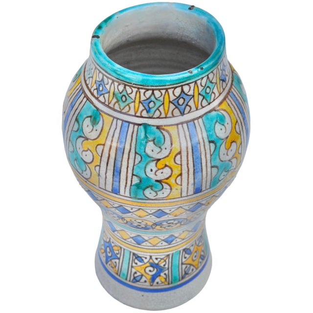 Early 20th Century Handmade Orange & Turquoise Moroccan Ceramic Vase For Sale In New York - Image 6 of 12