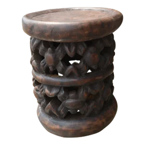 1950s African Carved Dark Wooden Bamileke Stool Work Table Cameroon