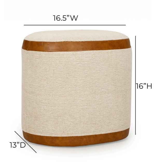 Wood Huche Cotton Jute and Vegan Leather Oval Ottoman For Sale - Image 7 of 7