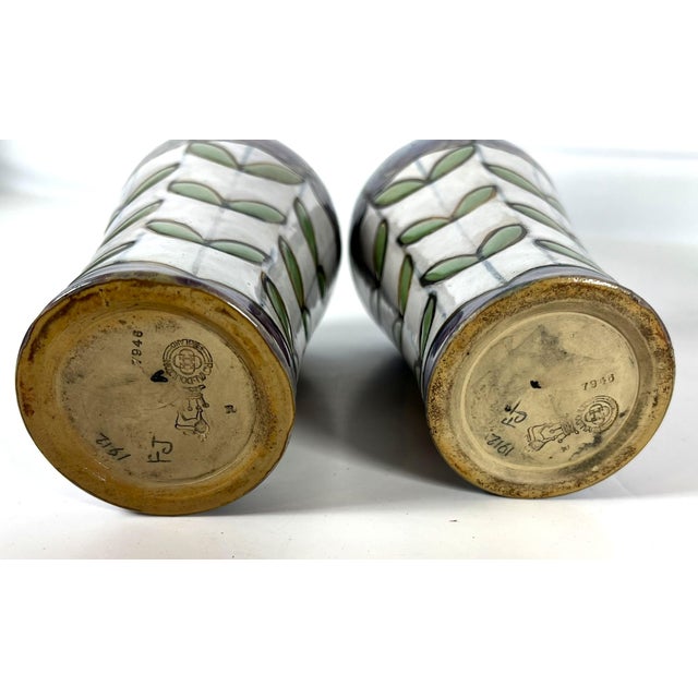 1910s Pair of Royal Doulton Stoneware Vase by Bessie Newburg For Sale In Chicago - Image 6 of 12