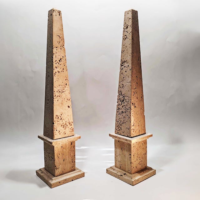 Large Italian Obelisks in Hand-Carved Travertine, 1960s, Set of 2 For Sale - Image 9 of 9