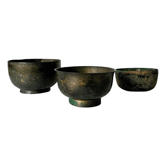 Collection of Three Korean Antique Bronze Bowls For Sale