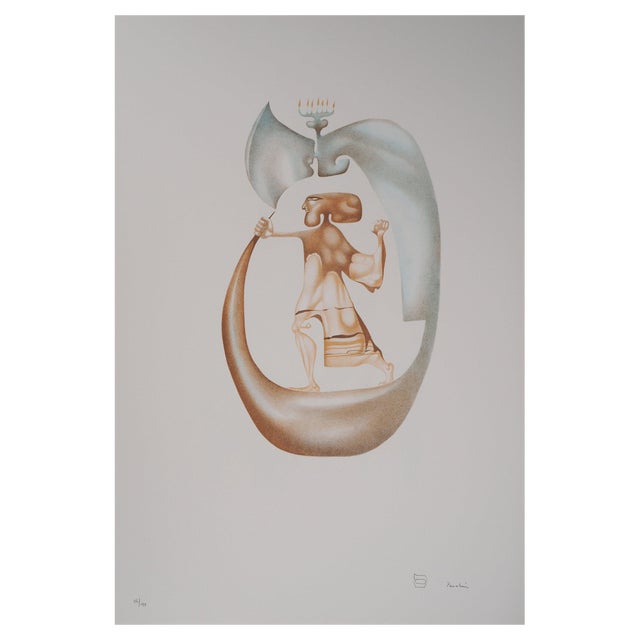 Jules Perahim, The Hebrew Alphabet, Man with Menorah, Original Lithograph For Sale