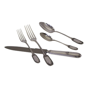 1990s Marie Antoinette Sterling Silver Hand-Crafted 5-Piece Flatware Place-Setting