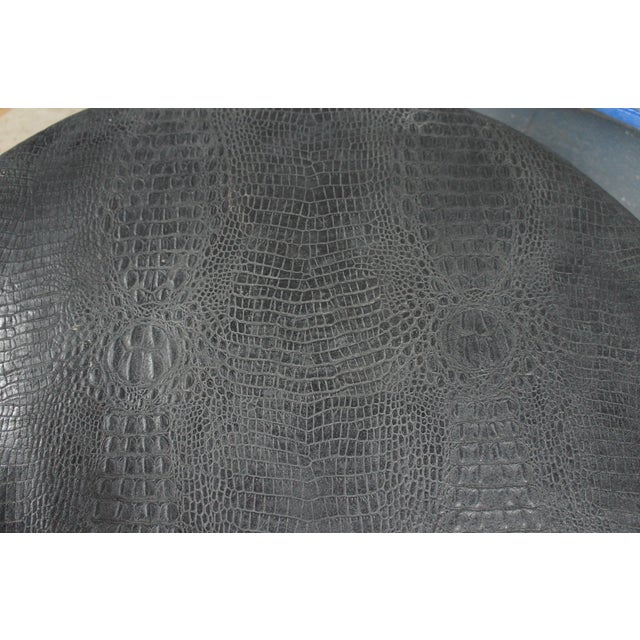 Chateau d'Ax Italian Black Faux Alligator Leather Ottoman Footstool Pouf For Sale - Image 9 of 10
