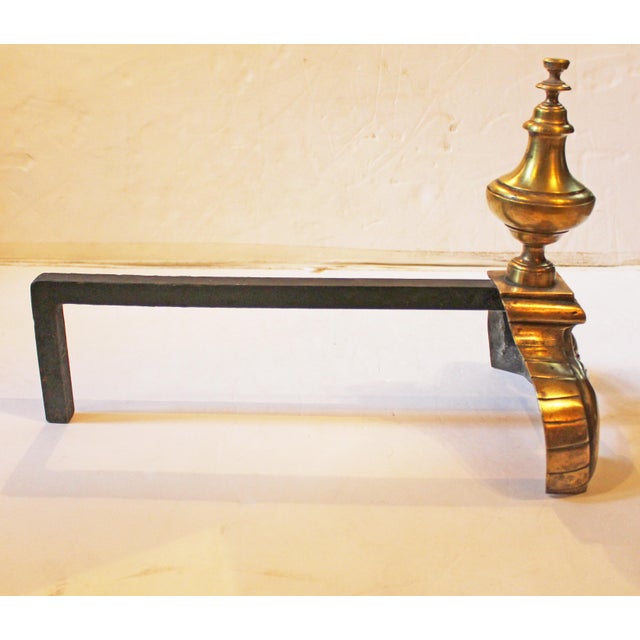 Mid 19th Century Circa 1860-80 Pair of French Baroque Revival Cast Brass Andirons For Sale - Image 5 of 7
