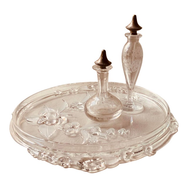 1980s Exquisite French Crystal Camelia Bathroom Tray- Plateau – Paris Find For Sale