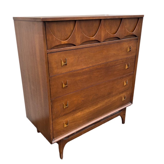 Broyhill Brasilia Mid Century Modern Tallboy Dresser With 5 Drawers