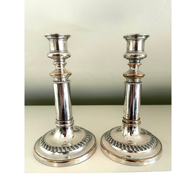 Silver Pair of 19th Century English Silver Plated Telescopic Candlesticks For Sale - Image 8 of 13
