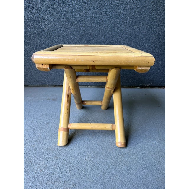 Bamboo Rattan Folding Plant Stand Table Riser For Sale - Image 4 of 11