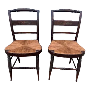 Pair of 19th Century Antique Rush Seat Side Chairs